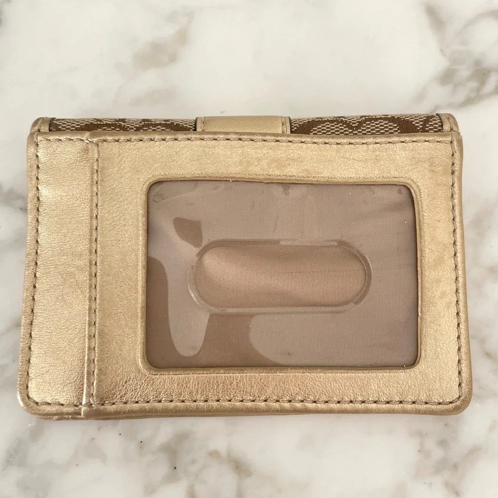 Vintage Coach Signature Card Case Wallet Khaki/Metallic Brown - Picture 2 of 13